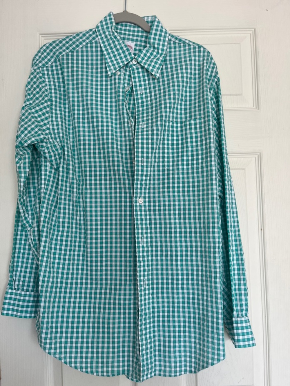Brooks Brothers Size Medium Madison Green and White Gingham Button-Down Shirt